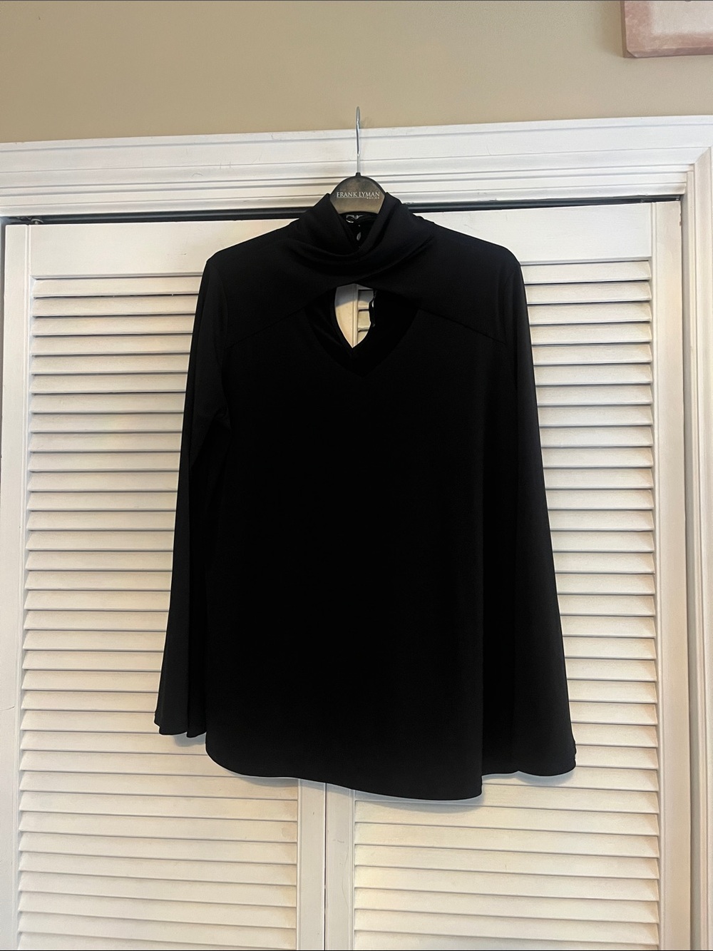 Arielle Black Long-Sleeve Mock Neck Top with Keyhole Detail